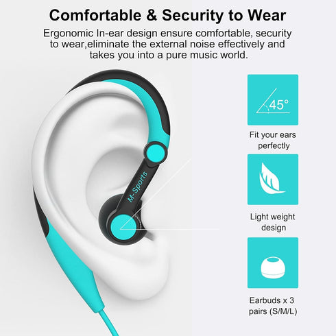 Sport Headphones Wired Running Earphones with Earhook (3.5mm, Blue)