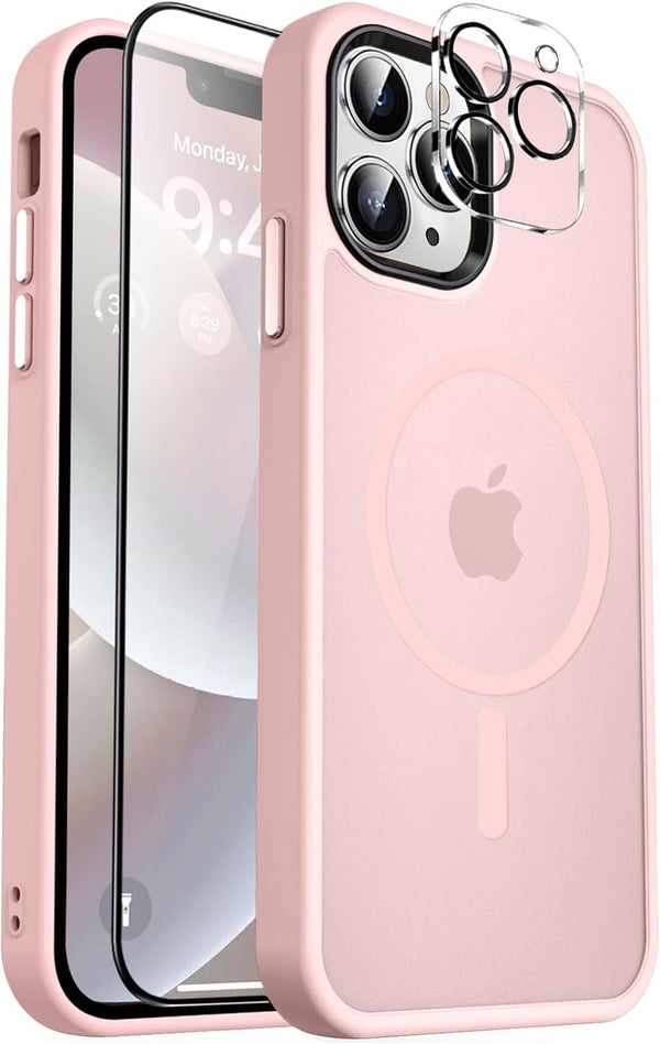 MOCCA Slim Shockproof Case for iPhone 12 Pro Max 6.7", Pink, with MagSafe, Glass Screen & Camera Lens Protectors.