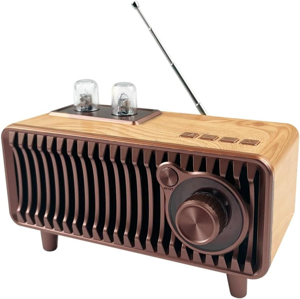 Retro Bluetooth Speaker, Vintage Radio with Natural Wood, 20W Dual Speakers Stereo, U Disk/TF Card/Aux Music Player,