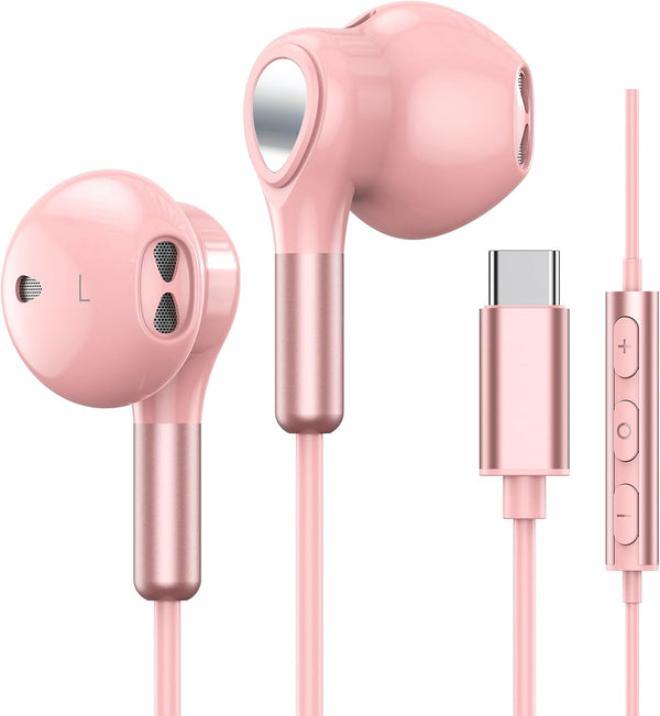 USB C Headphones for Samsung Galaxy S23 Ultra, S22, S21 FE, S20, A54, A53, Wired Earbuds with Microphone for iPhone 15