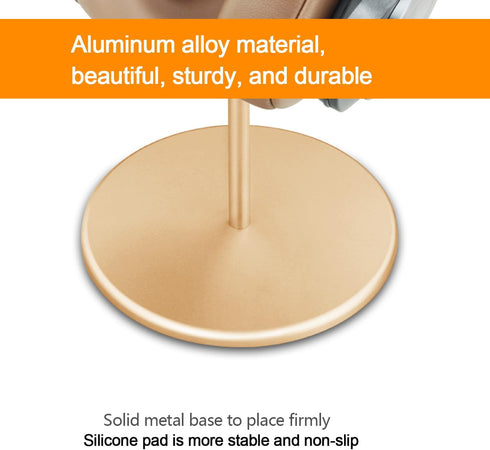 Headset Holder Stand, Wood and Aluminum Desktop Headphone Stand with Solid Heavy Base for All Headphone Sizes (Gold)