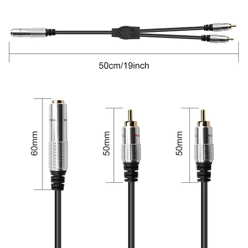 PNGKNYOCN 6.35mm to 2RCA Audio Cable, 1/4" TRS Female Stereo Jack to Dual RCA Male Plug Y Splitter Adapter Cable for