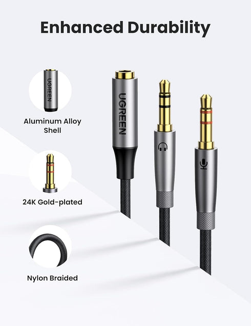UGREEN Headphone Splitter Adapter, 3.5mm 2 Male to Female Smartphone Headset Cable Mic and Speaker Combo for PC Audio