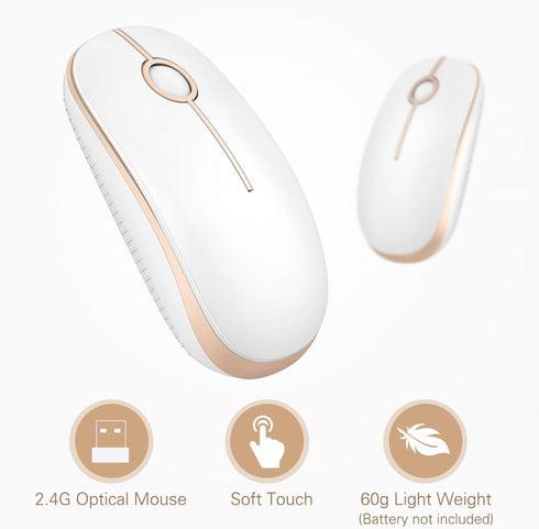 VssoPlor Wireless Mouse, Slim Portable 2.4G Computer Mice with Nano Receiver for Notebook, PC, Laptop (White and Gold)