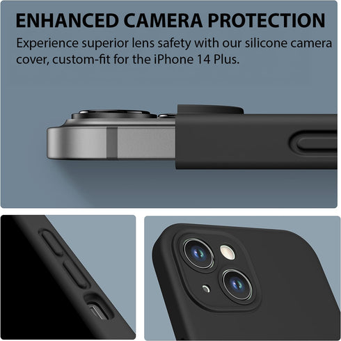 CellEver Heavy-Duty Silicone Case for iPhone 14 Plus, Black Military Drop Protection with Camera Shield and