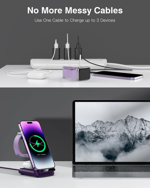 Wireless Charging Station, 3 in 1 Stand for Apple Watch Ultra, Fast Charger for iPhone 16/15/14/13/12/11
