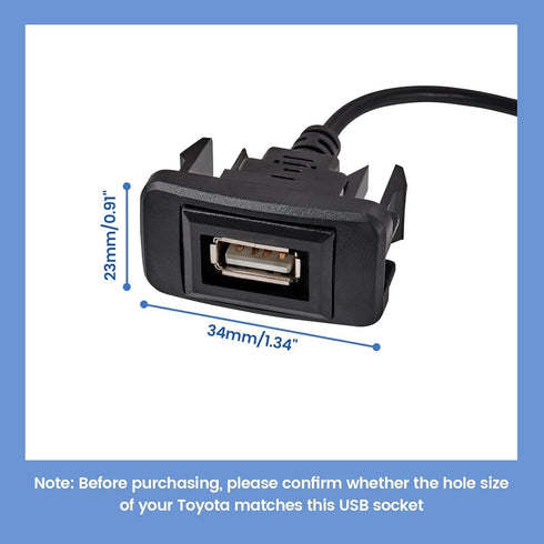 RAV4 (34*23mm) Anina USB Port Car Charger for Toyota, Male to Female USB Power Socket Adapter, Panel Flush Mount