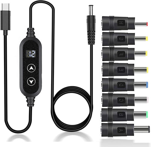 Yancincny USB C to DC 5V/9V/12V/15V/20V Cable with 8 DC Conversion Heads and