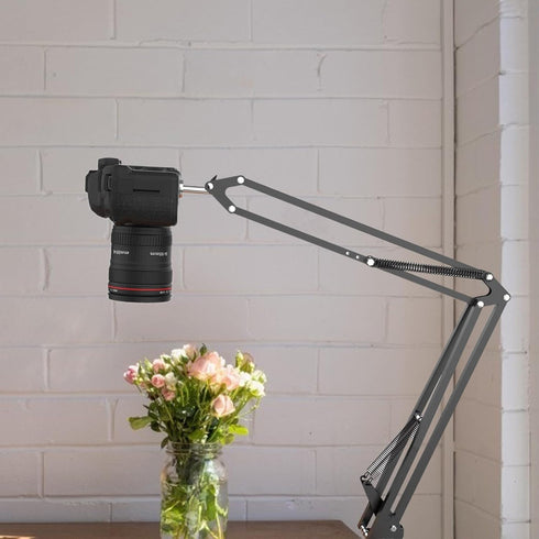 WOFASHPURET 1/4 Inch Metal Webcam Clamp Stand with Screw Interface, Adjustable Desktop Scissor Arm Holder for Live
