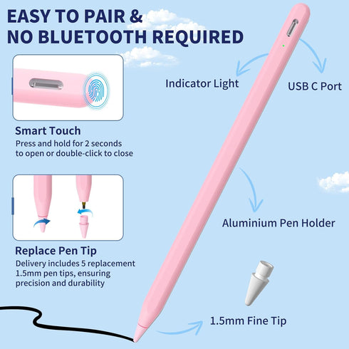 iPad Apple Pencil for 9th&10th Generation, Fast Charge Stylus Pen with Palm Rejection and Tilt Sensitivity, Compatible