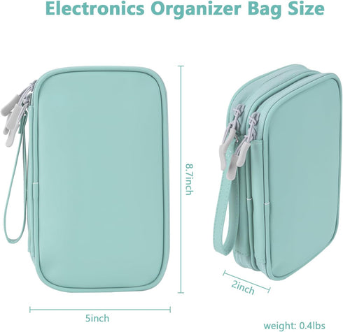 DDgro Tech Organizer Travel Carrying Case, Cables Pouch for Electronics Accessories, Mint Green, PU-M