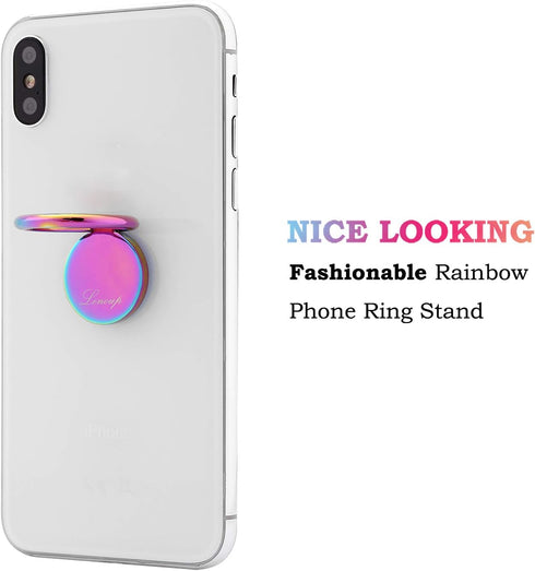 lenoup Kickstand,360 Rainbow Cell Phone Ring Stand Holder,Purple Multicolor Ring Grip Rotation Metal Finger Ring