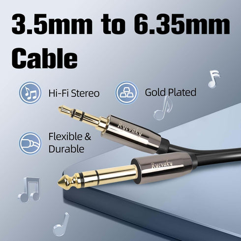 rycvaky 3.5mm 6.35mm 1/4" 1/8" Connectors(25ft/1pk) to Auxiliary Audio Cable, Male to Male TRS Stereo Audio Cable