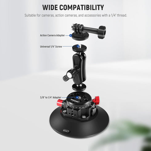 NEEWER 6"/15.2cm Camera Suction Cup Mount with Ball Head Magic Arm for Car Windshield Dash, Compatible with Camera/Phone