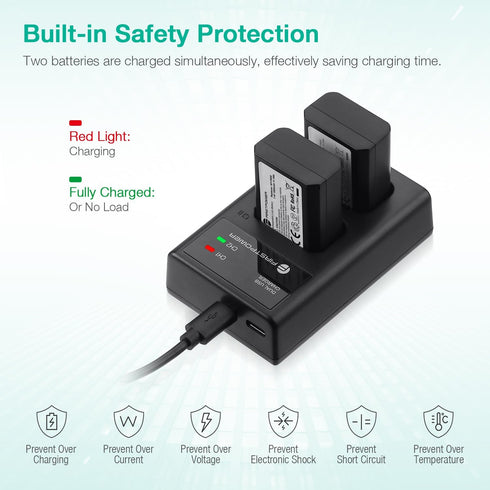 FirstPower NP-FW50 Battery 2-Pack with USB Dual Charger for Sony A6000 A6300 A6400 A6500 A7 A7II A7RII A7SII Cameras