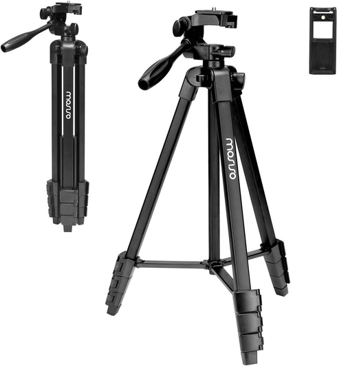MOSISO 58 inch Lightweight Camera Phone Tripod Stand with Tablet Phone Mount for Vlogging and Shooting