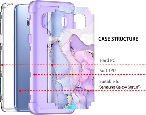 Miqala for Galaxy S8 Case, Glow in The Dark Three Layer Heavy Duty Shockproof Protective Case (Light Purple)