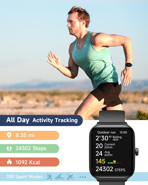 Smart Watch for Men Women, 1.95" Fitness Tracker with Call Function, IP68 Waterproof, Heart Rate/Sleep Tracker