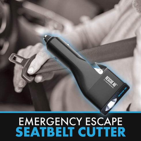 Rescue A6 Emergency 6-in-1 Car Crash Safety Device, USB Car Charger, Window Breaker, Seat Belt Cutter, 2200mAh Power