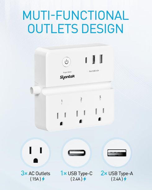 Syantek 3 3 15A/1875W 4ft Remote Control Power Strip with RF Controlled Outlets Surge Protector Power Strip with USB