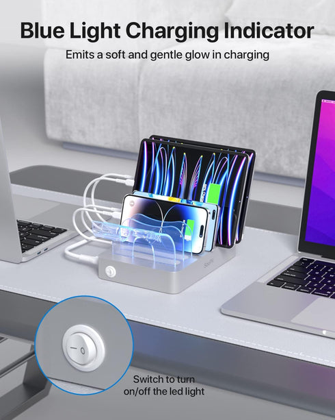SooPii Premium 6-Port USB Charging Station Organizer for Multiple Devices, Silver
