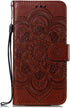 LEECOCO Mandala Brown Case for Galaxy S10e, Luxury PU Leather Flip Wallet with Magnetic Stand & Card Slot