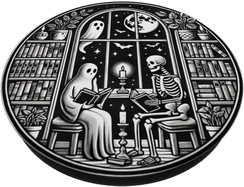 PopSockets Adhesive PopGrip, Retro Spooky Bookish Halloween Skeleton Ghost Bookworm Gifts