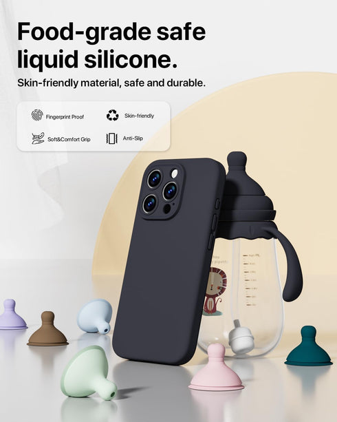 GOODVISH Silicone Case for iPhone 15 Pro, Enhanced Camera Protection, with 2 Screen Protectors, 6.1 inch, Black