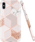 JAHOLAN Bling Glitter Sparkle Rose Gold Marble Design iPhone Xs Max Case, Clear Bumper TPU Cover