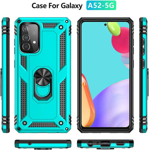 Samsung A52 Case - Galaxy A52 with HD Screen Protector, Military-Grade Ring Holder Kickstand, Shockproof Cover - Green