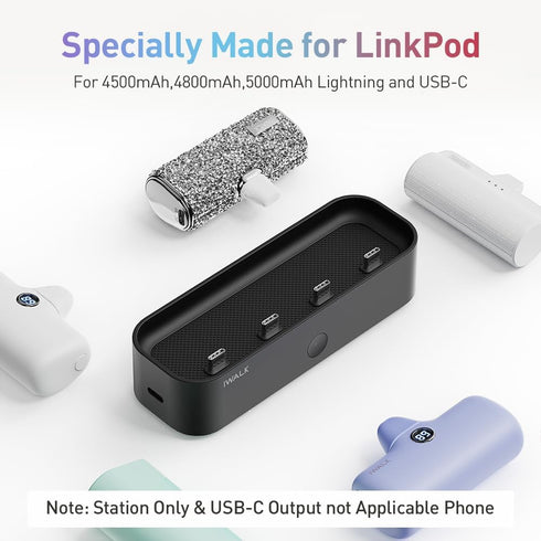 iWALK Charger Station for Portable Chargers - 4500mAh, 4800mAh, 5000mAh Family-Sized USB-C Charging Station, Black