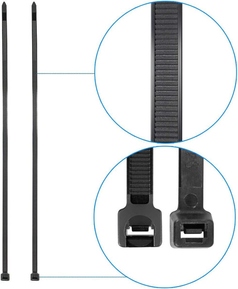 Superun Heavy Duty Zip Ties, 8 Inch, 50 Lbs Tensile Strength, Self-locking Wire Ties, Pack of 100, Black