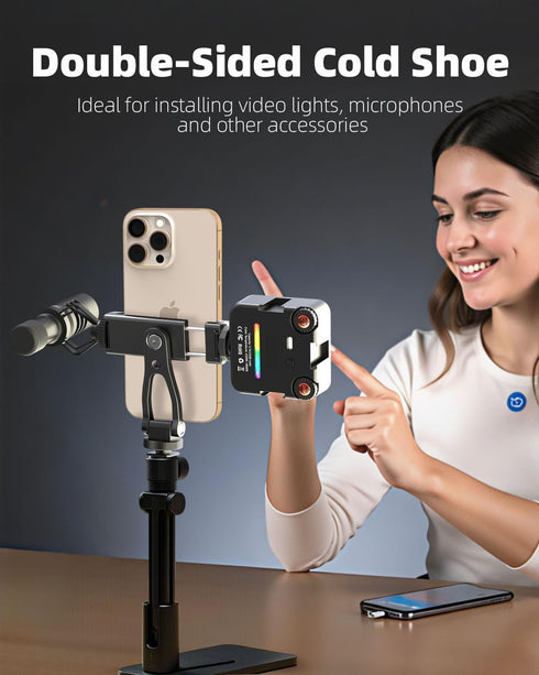 ZOINSHOT 360 2 1/4" All Metal Phone Tripod Mount, Rotation Tripod Phone Mount with Cold Shoes, Adjustable Cell Phone