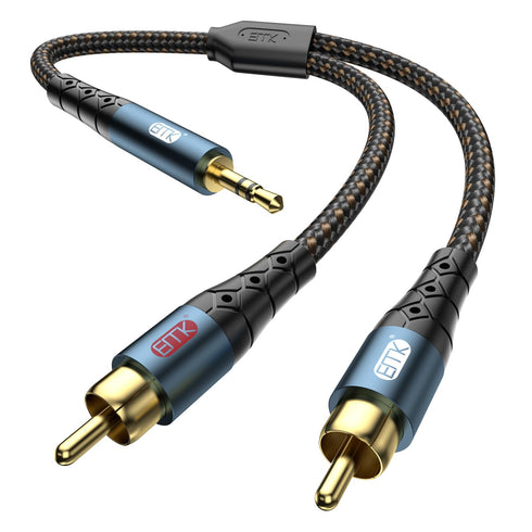 EMK 3.5mm to 2RCA Cable 24K Gold-Plated Nylon Braided RCA to Auxiliary