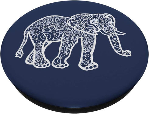 Navy Blue - Elephant Mandala Floral Flower Design PopSockets Swappable PopGrip
