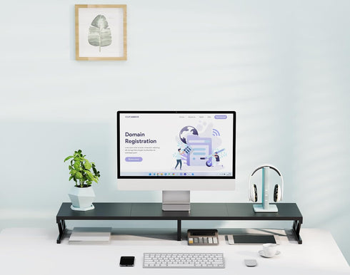 Dual Monitor Stand Riser, Large Wood Monitor Riser for 2 Monitors with Storage, Sturdy Wood & Steel Desktop Organizer