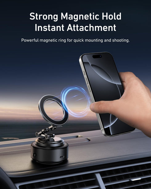 TELESIN 105N 360 Electric Magsafe Car Mount Vacuum Magnetic Car Phone Holder Reinforced Adjustable Swivel Lock, Suction