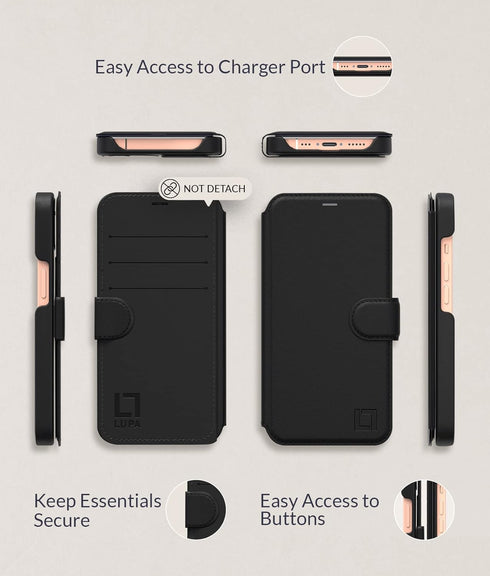 LUPA Legacy iPhone 11 Wallet Case - Slim & Durable Faux Leather Flip Case with Card Holder for Men & Women - Black