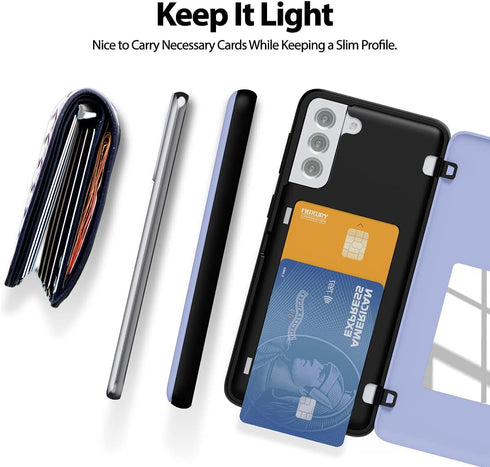 GOOSPERY Card Holder Wallet Case for Galaxy S21 Plus 6.7" (2021) - Protective Dual Layer Bumper with Hidden Mirror,
