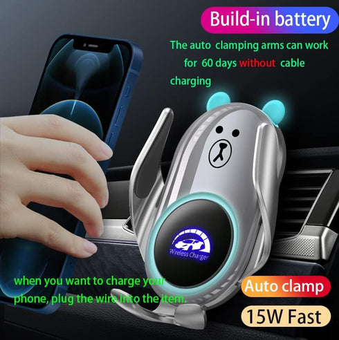 Wireless Car Charger - Automatic Clamping 15W Fast Charging for iPhone and Samsung Devices