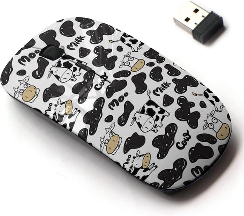 2.4G Wireless Mouse with Cute Pattern Design for Laptops and Desktops with Nano Receiver - Cow Symbol
