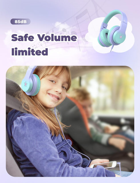 iClever HS19S Kids Headphones - 85dBA Safe Volume Limiter, Over Ear Stereo Headphones for Kids, Foldable 3.5mm Jack for