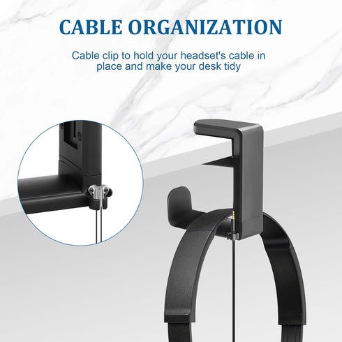 Headphone Holder Under Desk, Gaming Headset Hook with 360-Degree Adjustable Rotating Arm Clamp (Black)