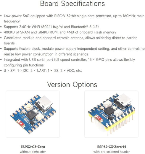 Waveshare ESP32-C3 Mini Development Board, Based on ESP32-C3FN4 Processor, 160MHz, 2.4GHz Wi-Fi & Bluetooth 5