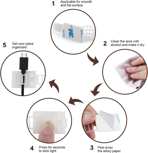 Adhesive Cable Management Clips, 50Pcs Adjustable Nylon Wire Clips with Strong Adhesive Tape & Extra Screw for Home