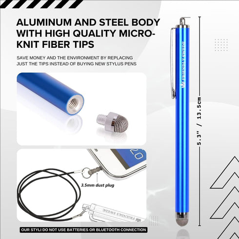 The Friendly Swede Set of 3 Fiber Tip Stylus Pens for Touch Screens, Stylus Pen for iPad, Retail Packaging, Includes 6