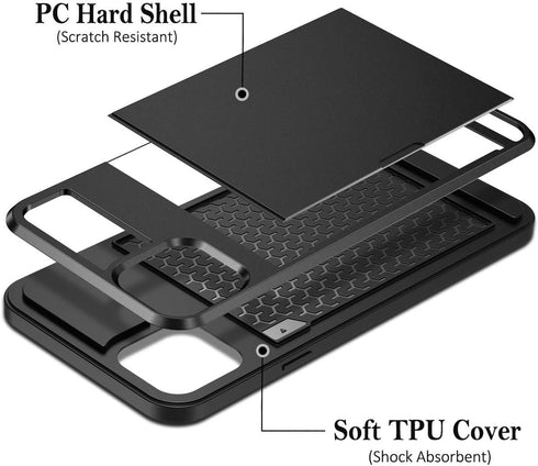 Vofolen iPhone 11 Case - Black Dual Layer Wallet with ID Slot, Anti-Scratch Bumper Armor & Hidden Pocket, 6.1"