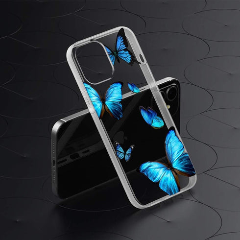 Clear Case for iPhone 12 Mini, Soft TPU Shockproof Protective Case with Cute Blue Butterfly Pattern Cover