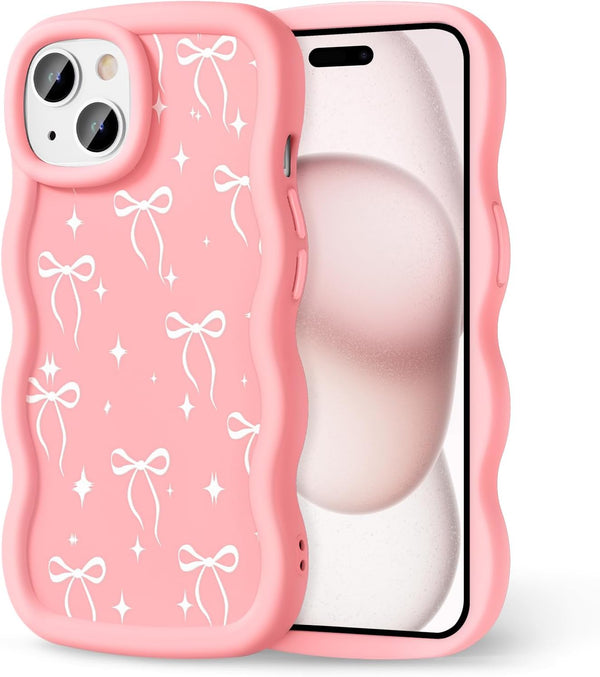 CASBST Compatible with iPhone 15 Case for Women Girls, Curly Wavy Frame with