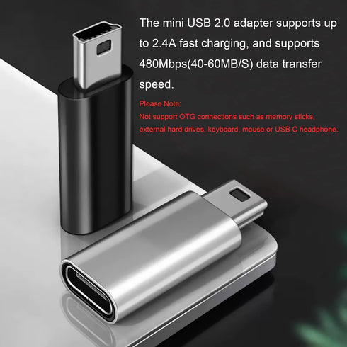AreMe Mini USB 2.0 to USB C Adapter (4 Pack), Black+Silver Converter for Digital Camera, MP3 Players, GPS, Dash Cam